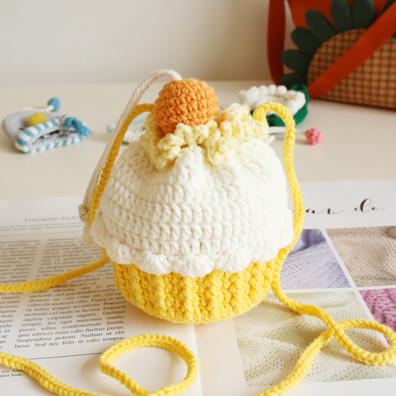 Hand Knitted Bags In Shape Of A Cake Crossbody Wool Coin Pocket