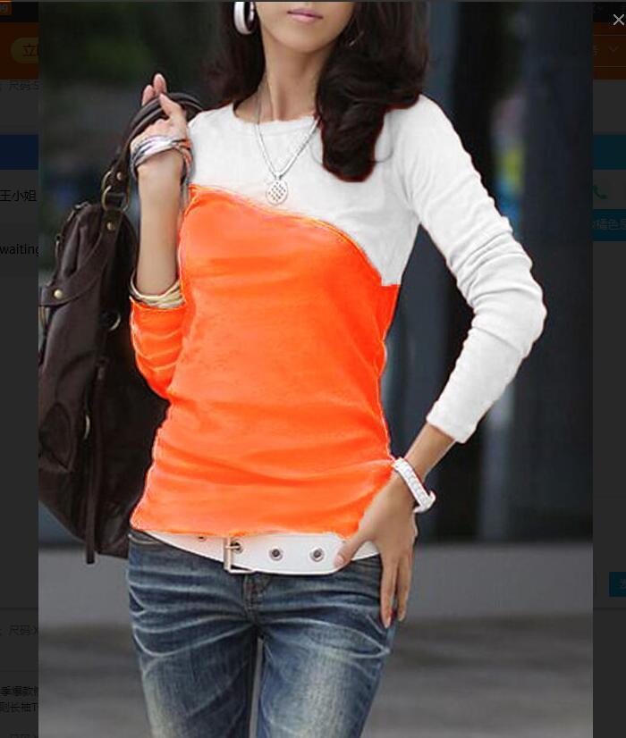 Slim Stitching Round Neck Irregular Long Sleeved T Shirt Women