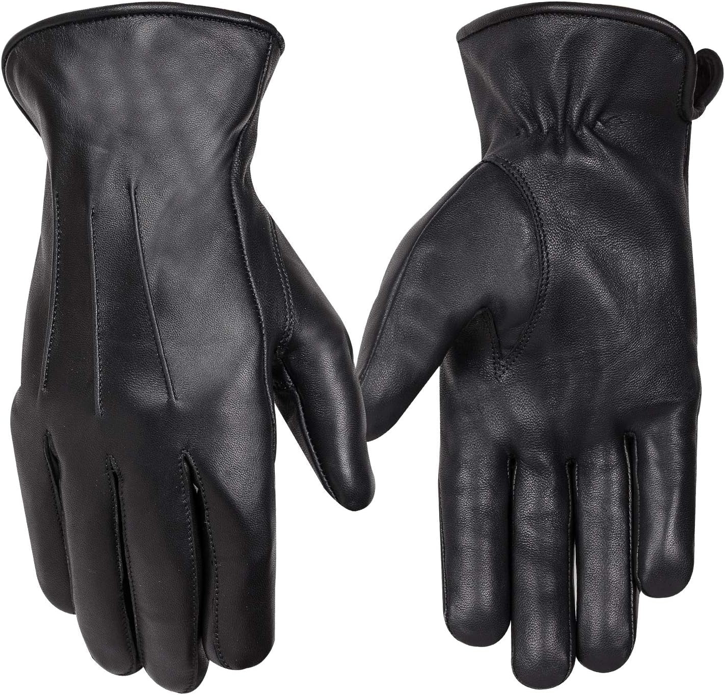 Men'S Fashion Driving Black Leather Gloves Wool Cashmere Lining Fleece Touch Screen Compatible Outdoor Leather Driving Gloves Winter Warm Leather Glove