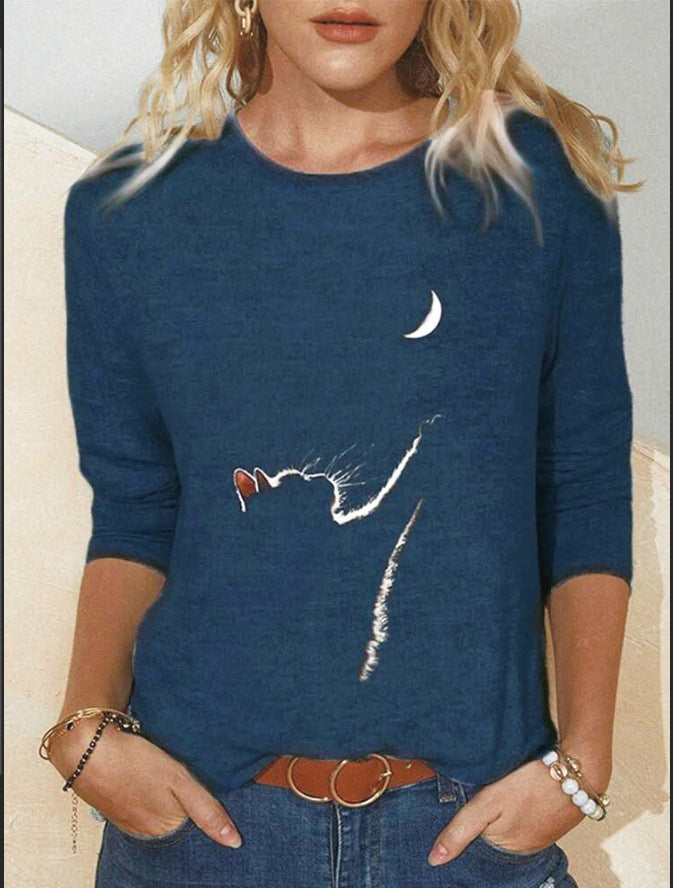 Round Neck Printing Long-sleeved Casual Top T-shirt Women