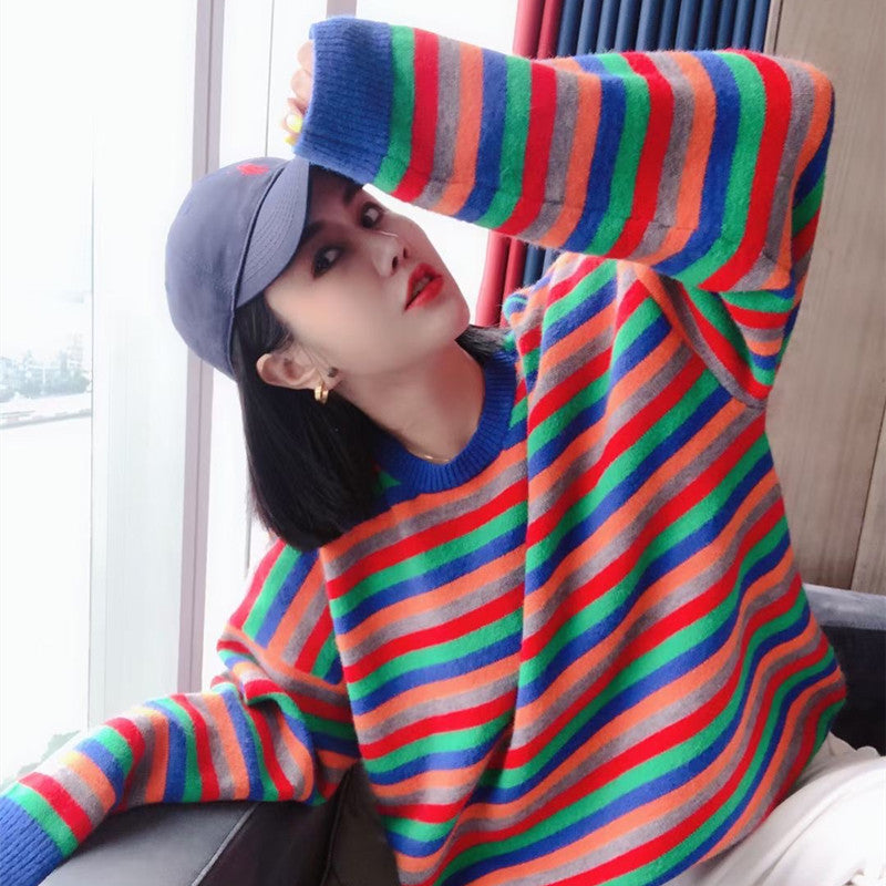 Long Sleeve Colourful Striped Jumper Over