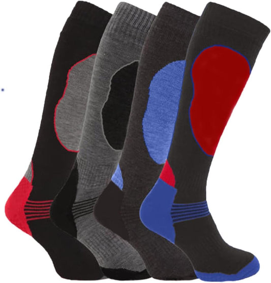 4 Pairs of Mens High Performance Thermal Ski Socks-Assorted-Uk 6 - 11 ( Eur 39 - 45 )