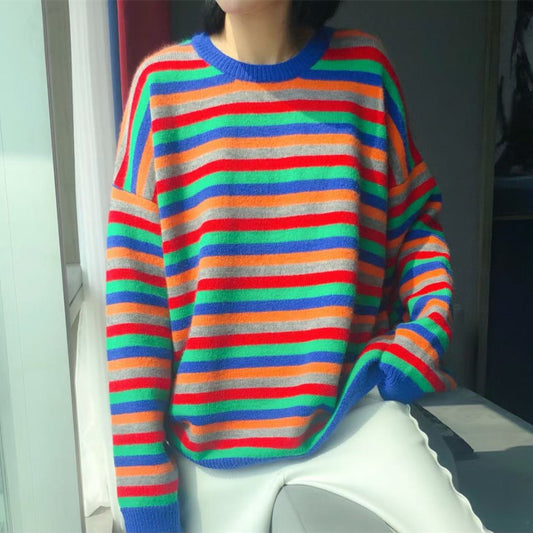 Long Sleeve Colourful Striped Jumper Over