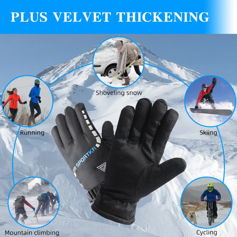 Winter Cycling Gloves Men Outdoor Waterproof Skiing Riding Hiking Motorcycle Warm Mitten Gloves Unisex Thermal Sport Gloves