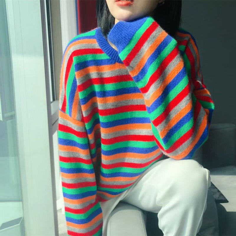 Long Sleeve Colourful Striped Jumper Over