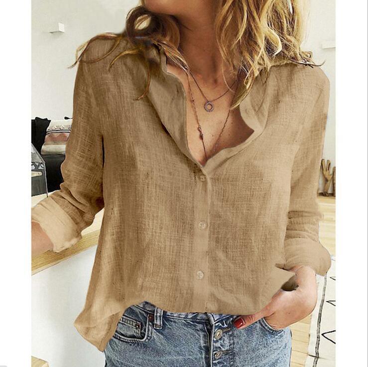 Ladies Casual Loose Long-sleeved Linen Shirt Plus Size Women