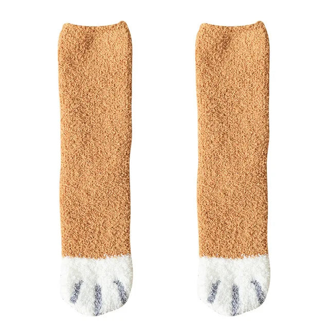 Kawaii Cartoon White Socks for Women Cute 3D Dog Cat Paw Pattern Female Fleece Warm Funny Socks Home Floor Sleeping