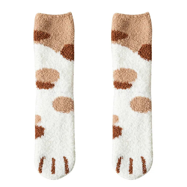 Kawaii Cartoon White Socks for Women Cute 3D Dog Cat Paw Pattern Female Fleece Warm Funny Socks Home Floor Sleeping