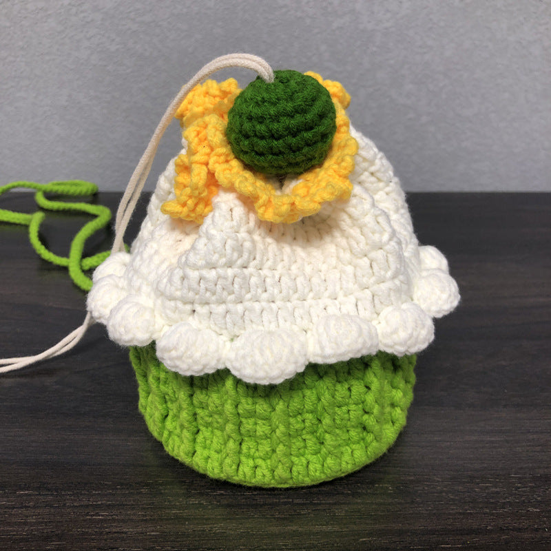 Hand Knitted Bags In Shape Of A Cake Crossbody Wool Coin Pocket