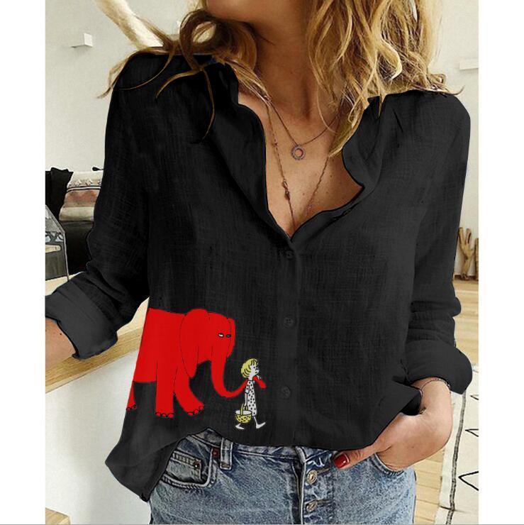 Ladies Casual Loose Long-sleeved Linen Shirt Plus Size Women