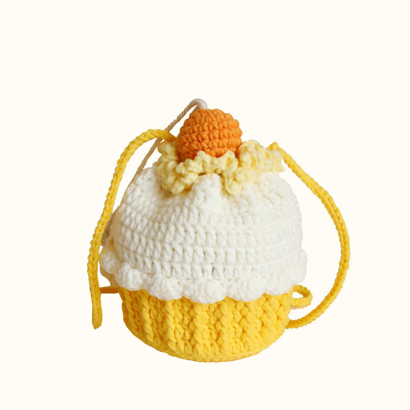 Hand Knitted Bags In Shape Of A Cake Crossbody Wool Coin Pocket