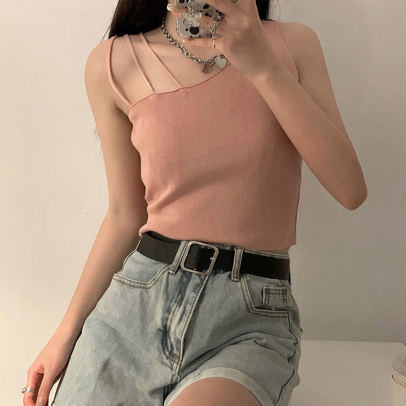 Sexy slanted shoulders crop tops